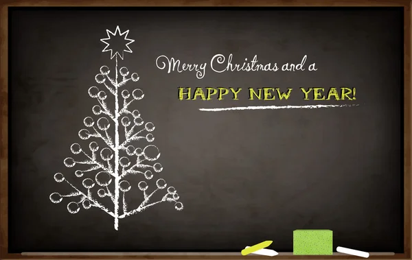 Blackboard with Christmas tree and New Years greeting — Stock Vector