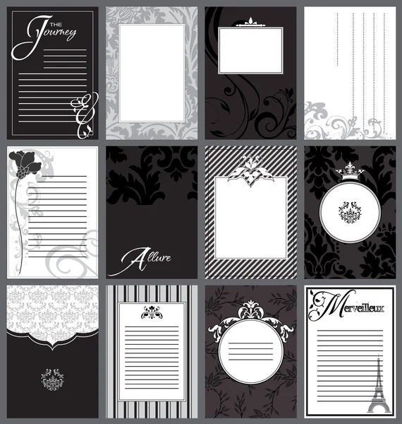 Set van 12 elegante zwarte en witte kaarten — Stockvector