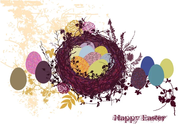 Easter Eggs in a Nest — Stock Vector