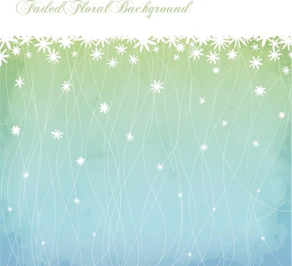 Fondo floral descolorido y frontera floral en polvo azul, verde fresco y blanco — Vector de stock