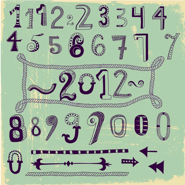 Whimsical Hand Drawn Numbers — Stock Vector