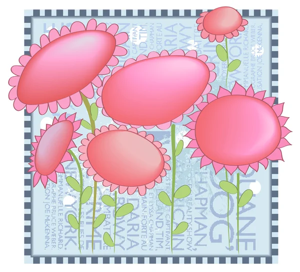 Whimsical Pink Flowers Background — Stock Vector