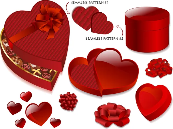 Scatole regalo di San Valentino a forma di cuore rosso sangue profondo Vettoriali Stock Royalty Free