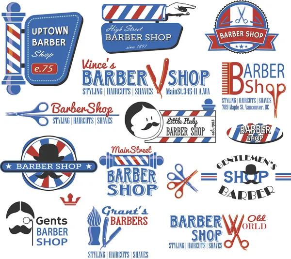 Set of Barber Shop Signs, Symbols and Icons — Stock Vector