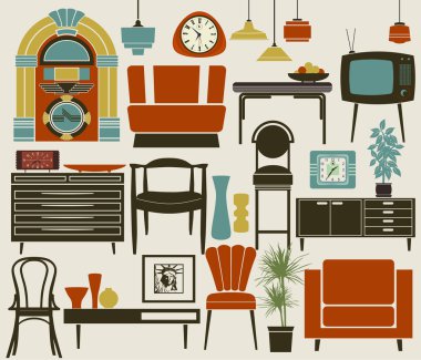 Retro Furniture, Accessories and Appliances clipart