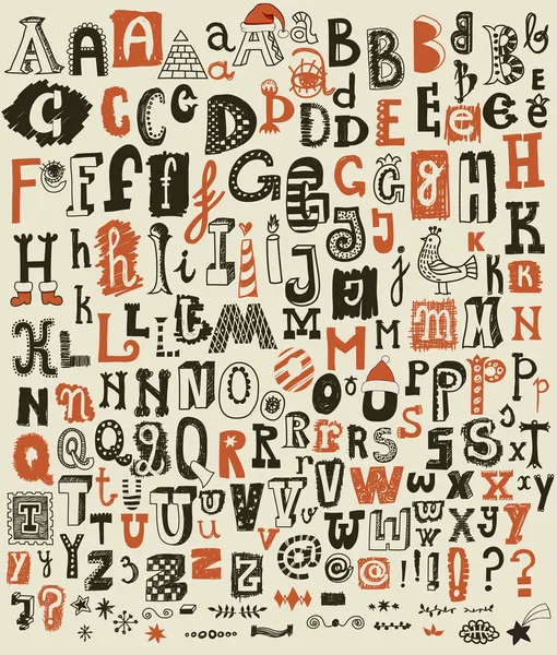 Lettres de l'alphabet dessinées à la main fantaisiste — Image vectorielle