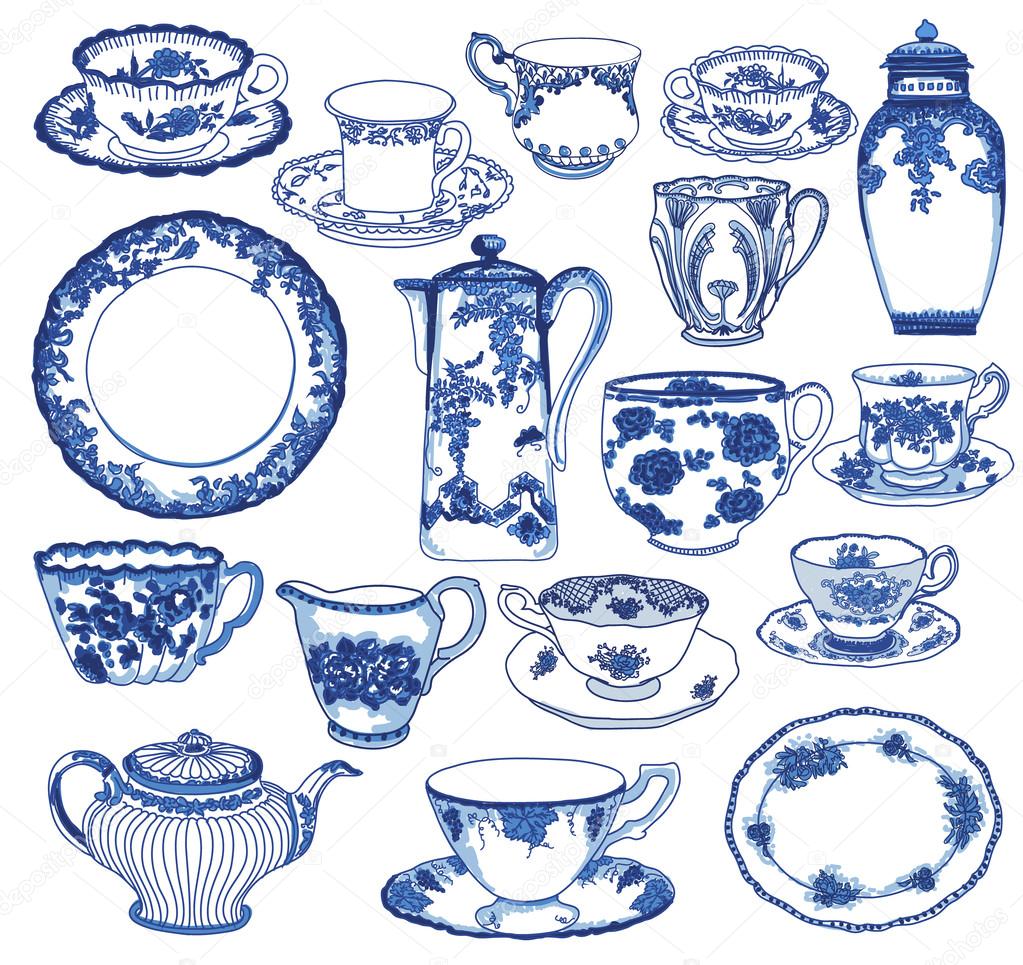 Hand drawn porcelain — Stock Vector © LanaN. 34863405