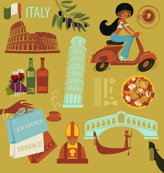 Italy Landmarks, Symbols and Icons — Stock Vector