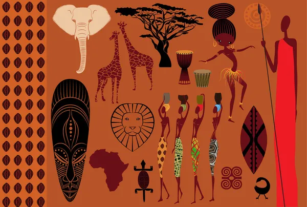 África Iconos, Símbolos elementos de diseño — Archivo Imágenes Vectoriales