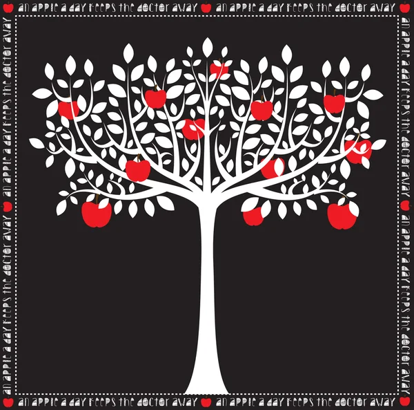 Stylized White on Black Apple Tree — Stock Vector