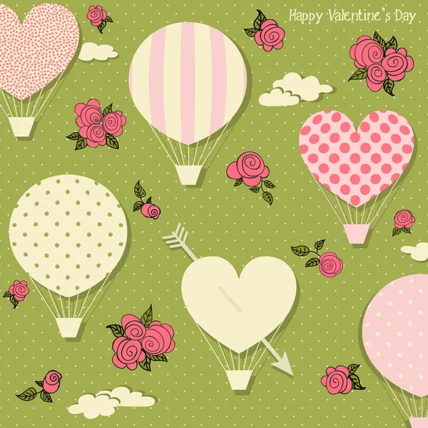 Hot Air Balloons and Hearts for Valentine's Day — Stock Vector