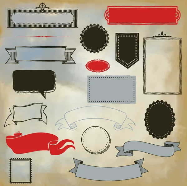 Bannières, cadres et rubans Doodle — Image vectorielle