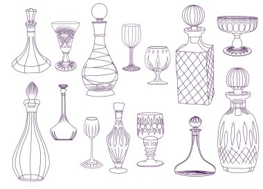 Antique Crystal Decanters and Glasses clipart