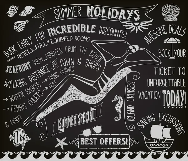 Férias de Verão Chalkboard Poster — Vetor de Stock