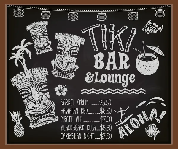 Bar et salon Tiki Menu Cocktail au tableau noir — Image vectorielle