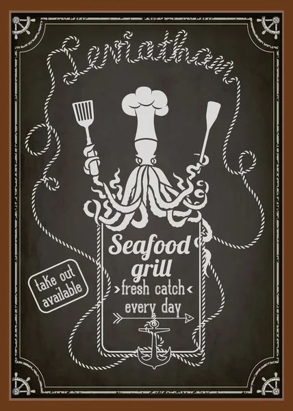 Seafood Restaurant and Grill Chalkboard Poster — Stock Vector