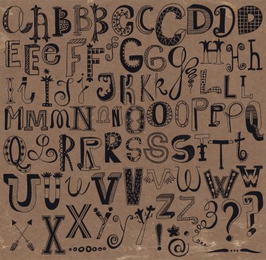 Whimsical Hand Drawn Alphabet Letters and Keystrokes clipart