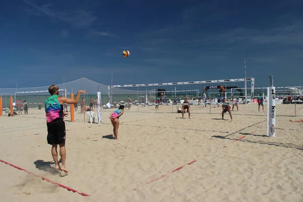 Beach Volleybal Het Zomerspel Bij Uitstek Althans Italië Omdat Het — Stockfoto