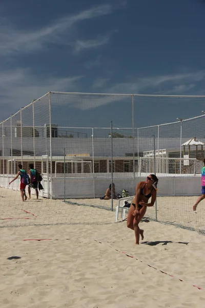 Beach Volley Les Athlètes Ont Physique Fantastique Très Bien Formés — Photo