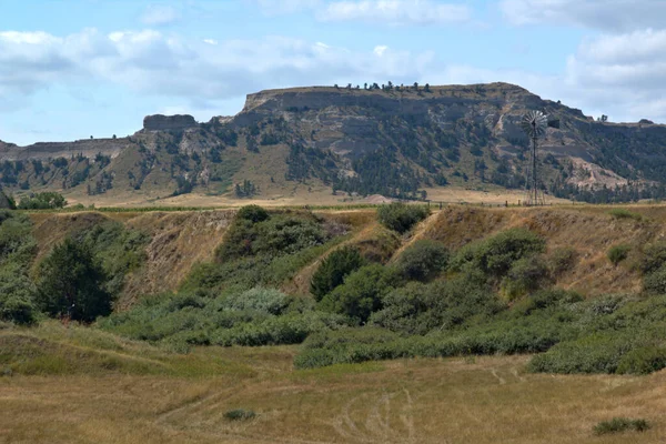 Yel değirmeni, uzak bir otlaktaki sığırlara su pompalıyor.