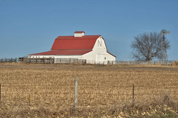 Farm Jelenet Vidéki Nebraska Hogy Eltűnik Táj — Stock Fotó