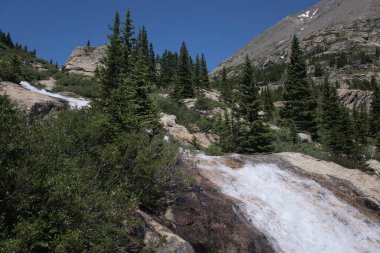 Water falls rushing down the rocky mountain landscape