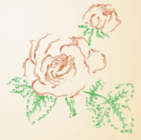 Роза с бутоном, нарисованным красками — стоковый вектор