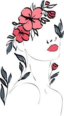 Bir çizgi yaprağında vektör olarak minimalist çizim, kadın