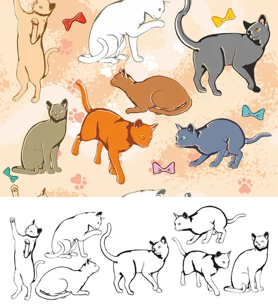 Varrat nélküli mintát: macskák — Stock Vector