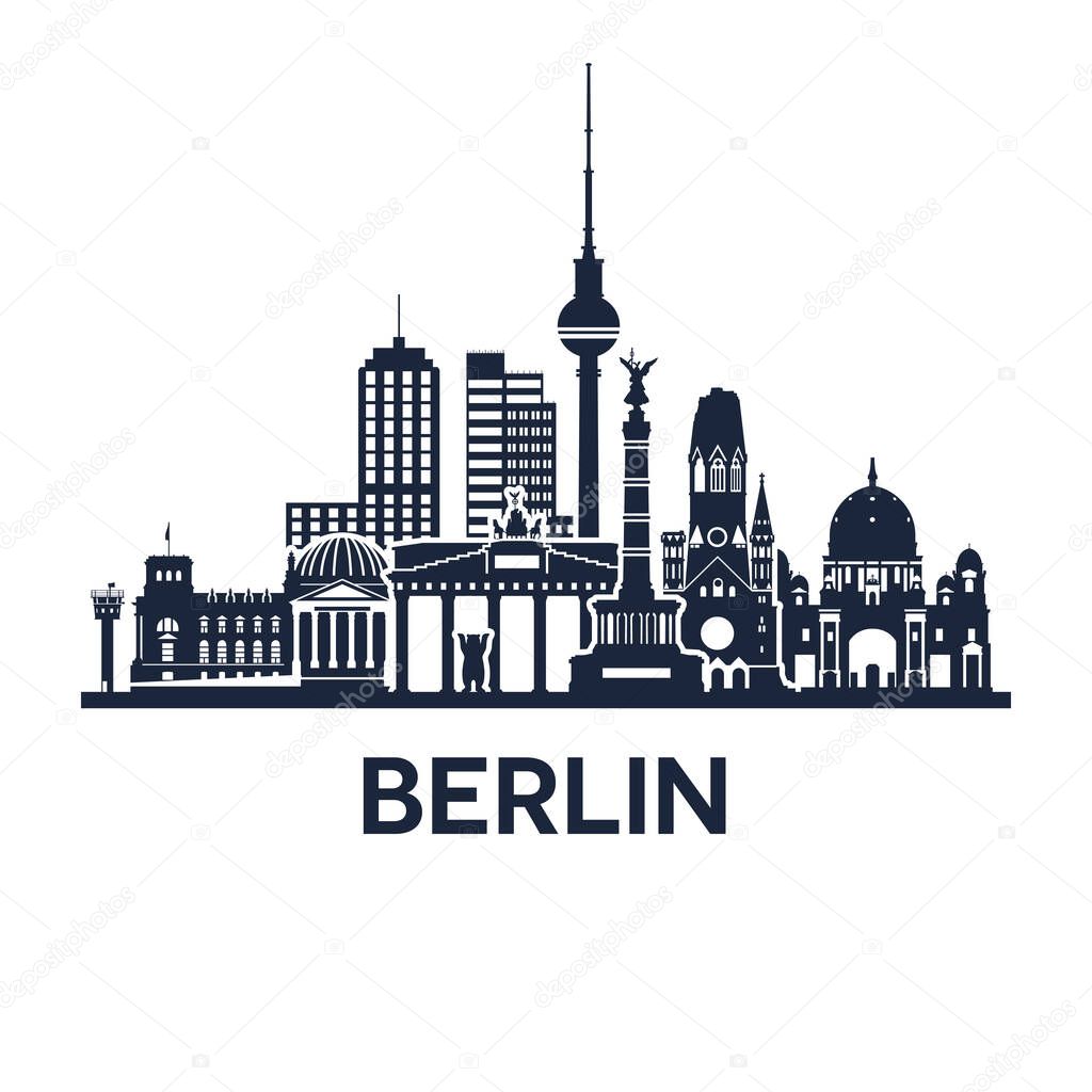 Abstract skyline of city Berlin, extended version, vector illustration
