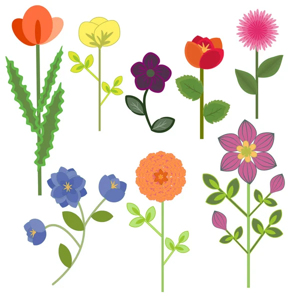 Conjunto de flores decorativas multicolores — Vector de stock