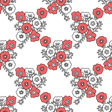 Dekoratif çiçeklerle kusursuz desen