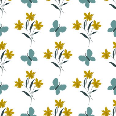 Kelebek ve çiçek seamless modeli