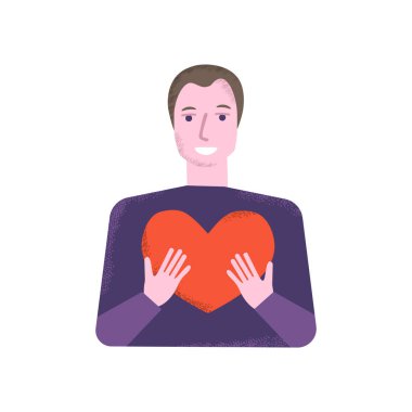 Kırmızı kalp vektör illüstrasyonlu adam