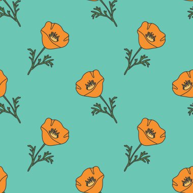 Seamless floral pattern with california poppies