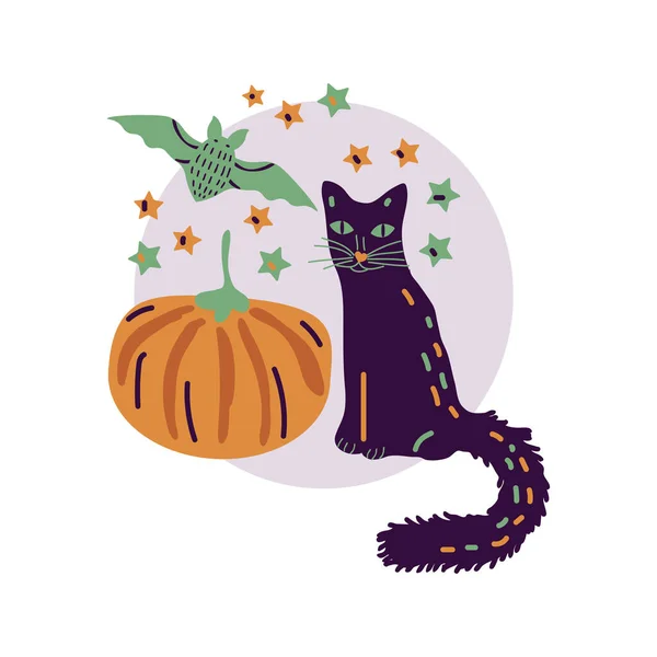 Halloween Vector Illustration Pumpkin Cat — Vettoriale Stock