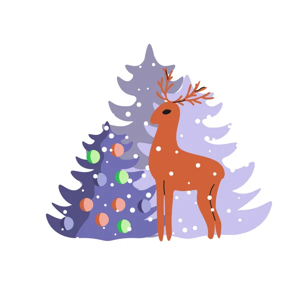 New Year Illustration Fir Deer — Image vectorielle