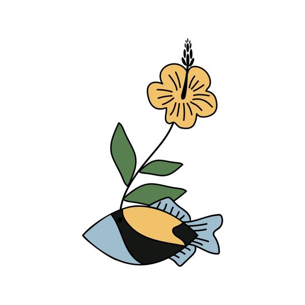 Isolated Vector Illustration Hibiscus Triggerfish — 图库矢量图片