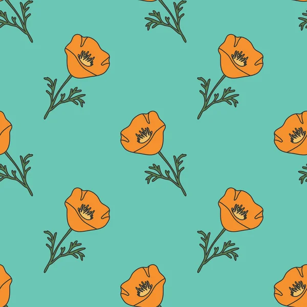 Seamless Floral Pattern California Poppies — Stock Vector