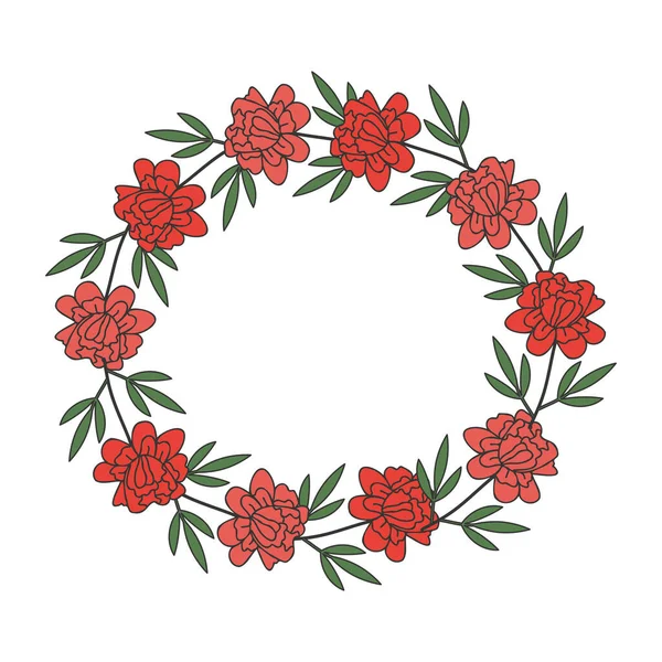 装飾牡丹の赤い花のフレーム — ストックベクタ