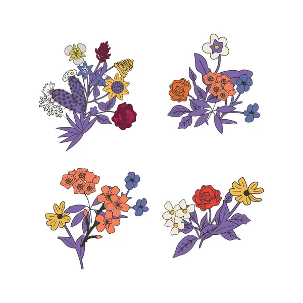 Isolated Floral Decorative Simple Bunches — Image vectorielle