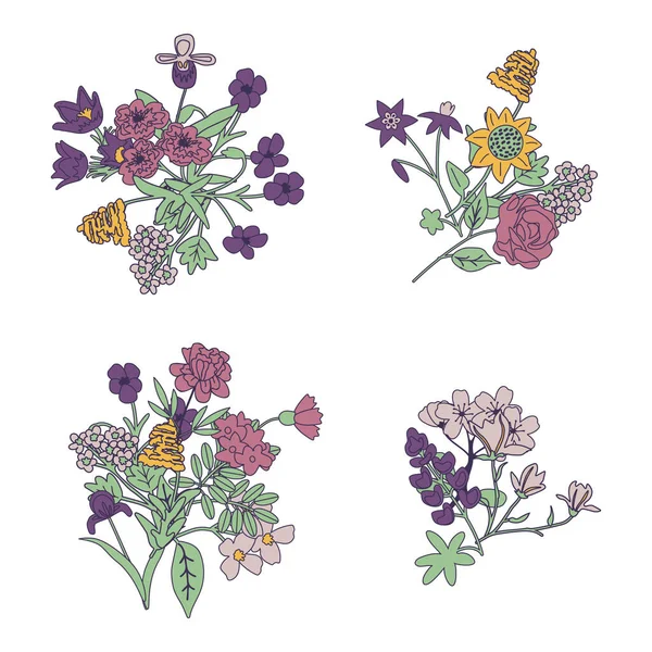 Isolated Floral Decorative Simple Bunches — Vector de stock
