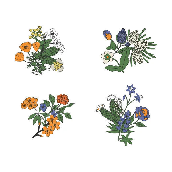 Isolated Floral Decorative Simple Bunches — Image vectorielle