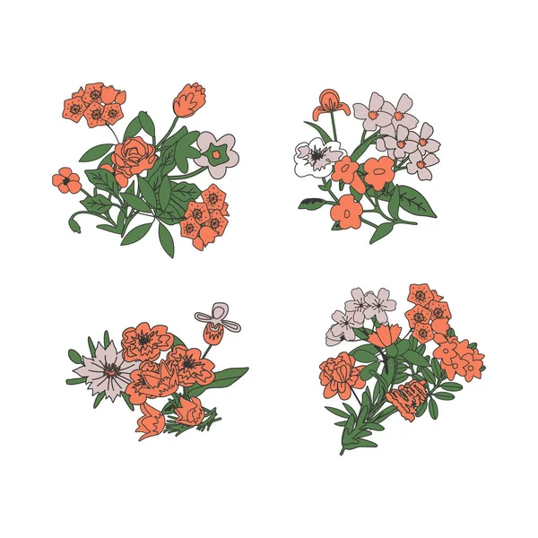 Isolated Floral Decorative Simple Bunches — 图库矢量图片