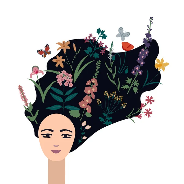 Girl Flowers Hair Earth Allegory — Stockový vektor