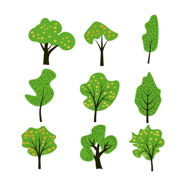 Isolated Simple Vector Trees Set Vector Graphics