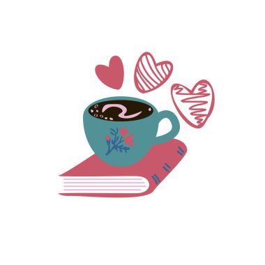 Bir fincan kahve ve kitap illüstrasyonu