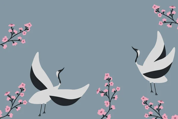 Grues Fond Vectoriel Sakura — Image vectorielle