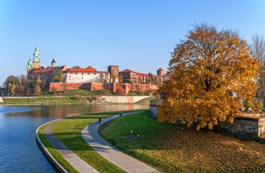 Güz, cracow Polonya Wawel Kalesi ve vistula Nehri