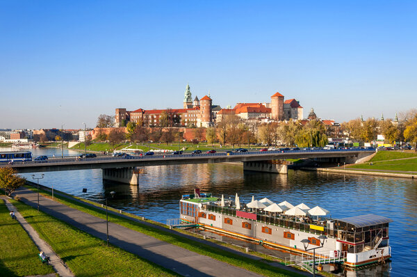 Krakow Panorama with Wawel Castle in Fall